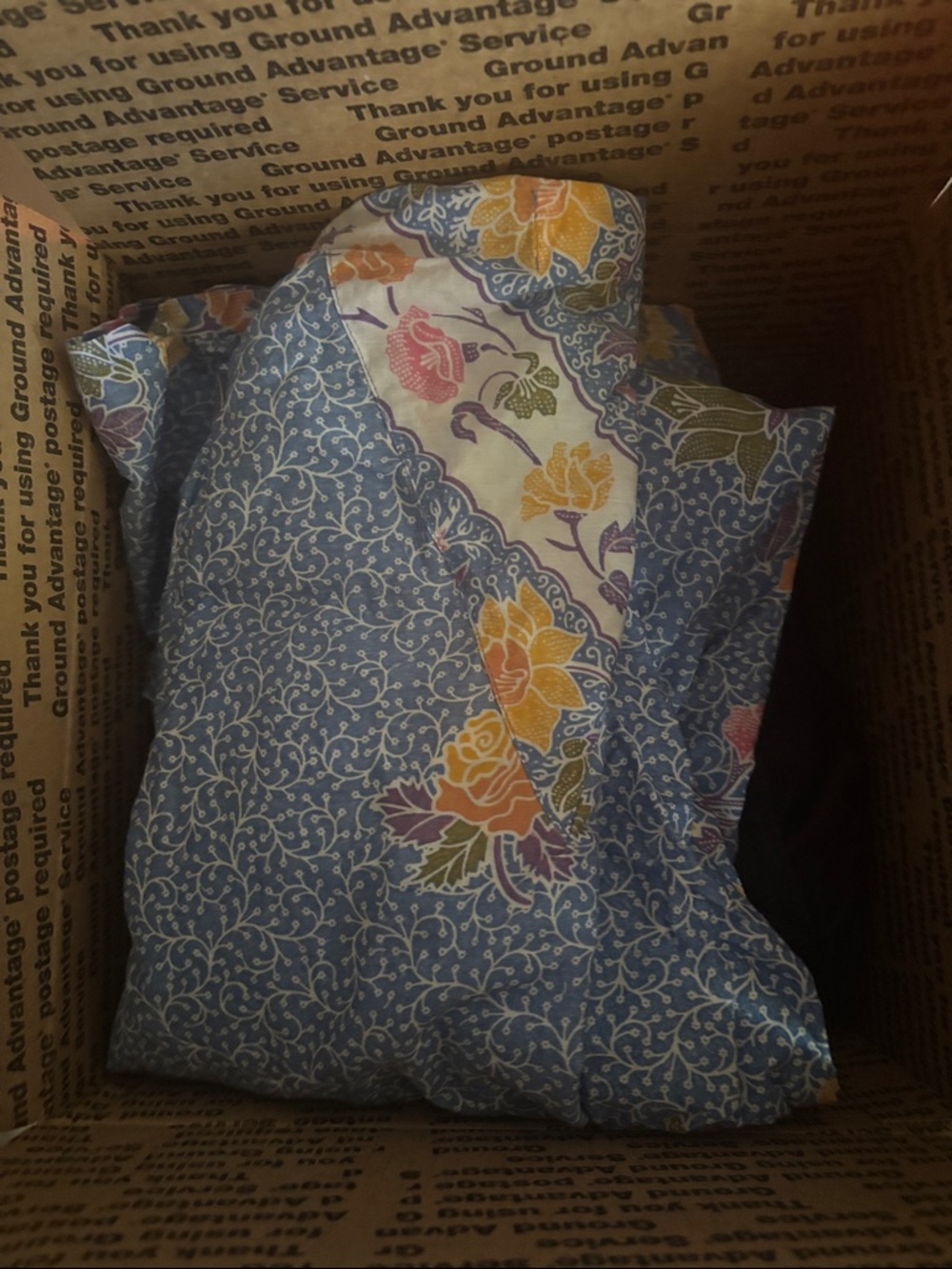 Floral Patchwork Cotton Quilt Top - Blue, Yellow, Pink Accents